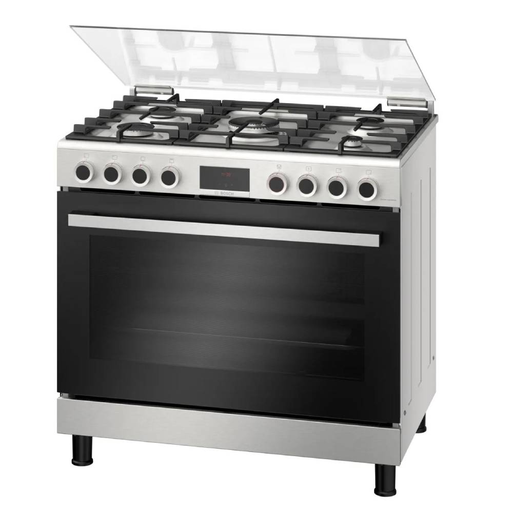 Bosch Series 6 Digital Gas Cooker 5 Burners 90 Cm Black * Stainless HGX3G8W50S. Bosch Series 6 Digital Gas Cooker 5 Burners 90 Cm Black * Stainless HGX3G8W50S.